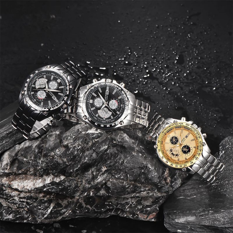 Fashion Alloy Business Wodoodporny Kalendarz Steel Band Męskie Quartz Watch