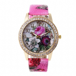 Fashion Bohemia Style Damskie Watch Skórzany Pasek Retro Rose Pattern Quartz Watch