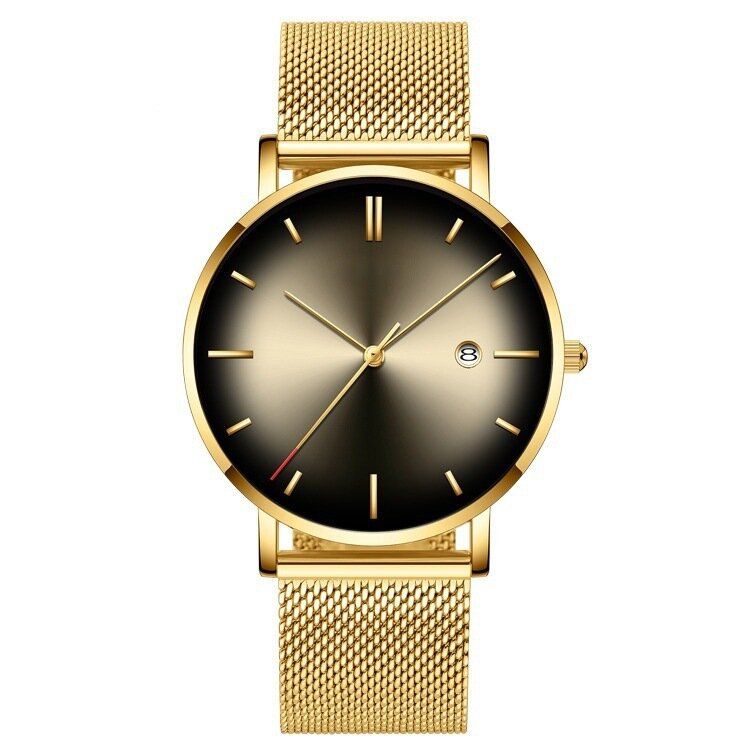 Fashion Casual Alloy Business Gradient Color Wielofunkcyjny Zegarek Kwarcowy Z Siateczką