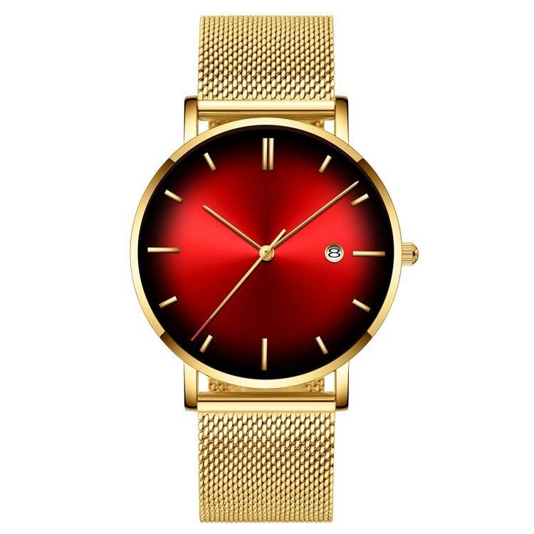 Fashion Casual Alloy Business Gradient Color Wielofunkcyjny Zegarek Kwarcowy Z Siateczką