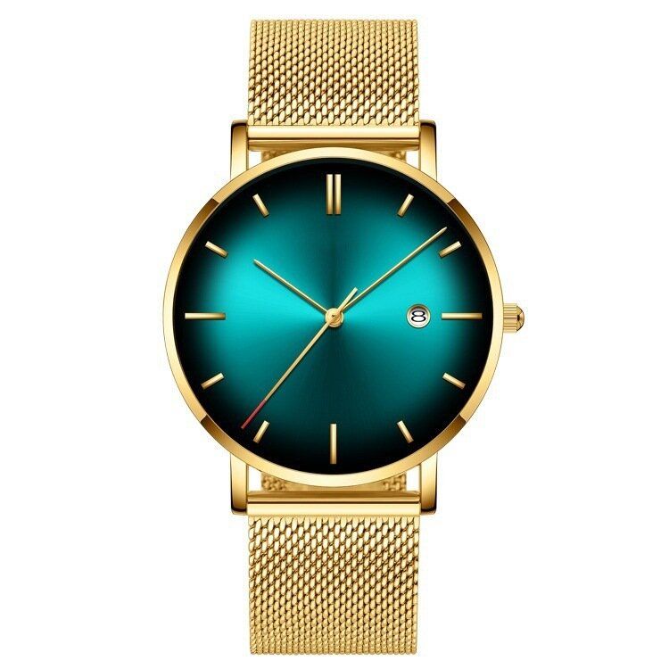 Fashion Casual Alloy Business Gradient Color Wielofunkcyjny Zegarek Kwarcowy Z Siateczką