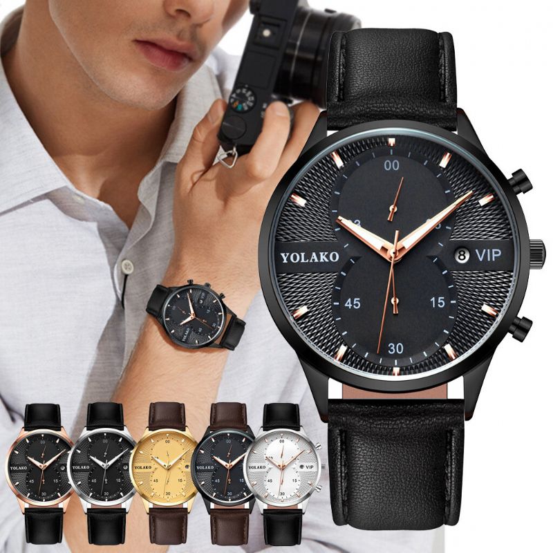 Fashion Casual Business Alloy Pu Leather Prosty Pasek Kwarcowy Zegarek Dla Mężczyzn