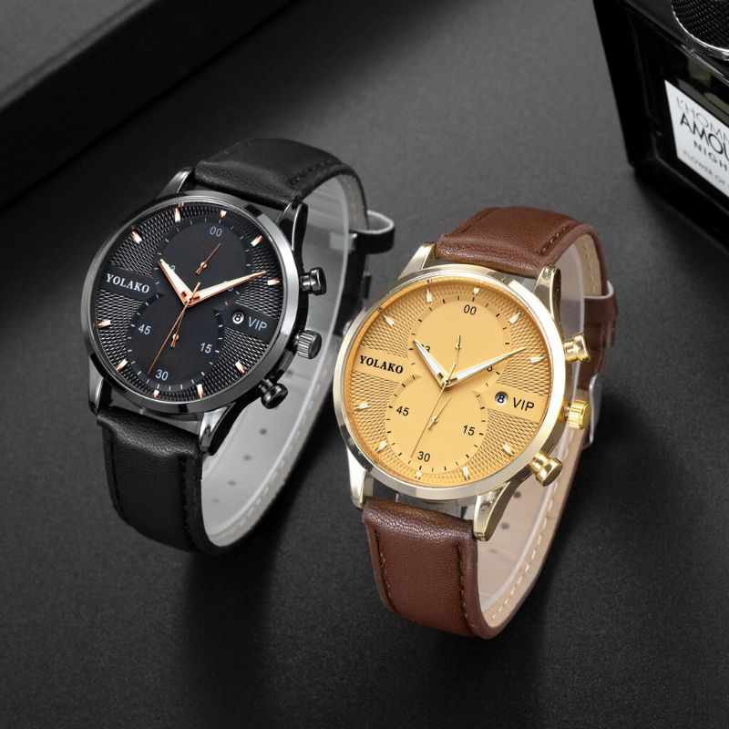 Fashion Casual Business Alloy Pu Leather Prosty Pasek Kwarcowy Zegarek Dla Mężczyzn