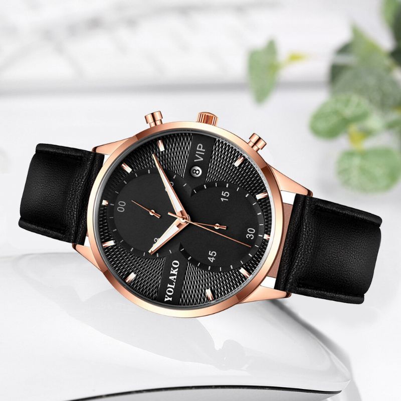 Fashion Casual Business Alloy Pu Leather Prosty Pasek Kwarcowy Zegarek Dla Mężczyzn