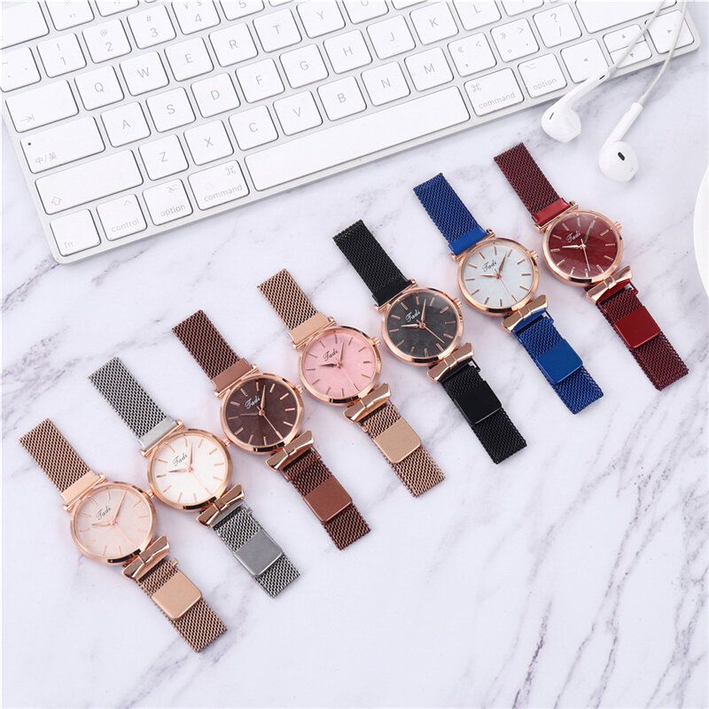 Fashion Casual Elegancki Design Zegarki Damskie Stop Mesh Band Dial Wrist Case Zegarek Kwarcowy