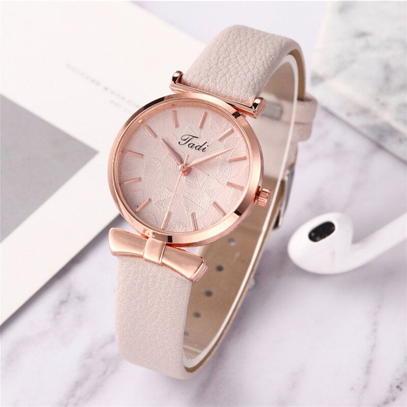 Fashion Casual Eleganckie Damskie Zegarki Skórzany Pasek Dial Rose Gold Wrist Alloy Case Zegarek Kwarcowy