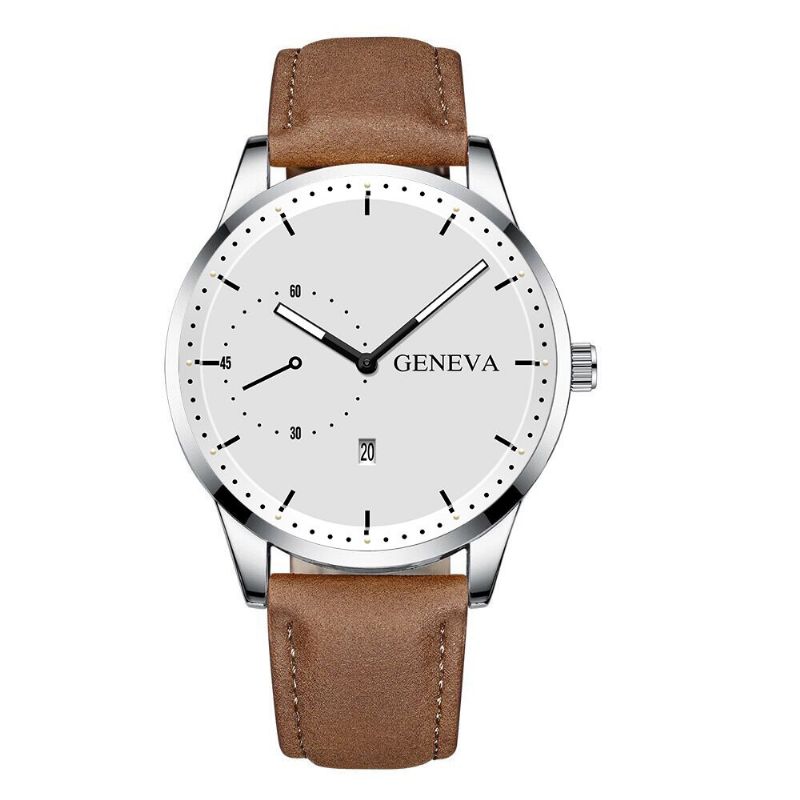 Fashion Casual Z Kalendarzem Dial Pu Leather Band Męskie Quartz Watch Wristband