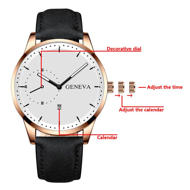 Fashion Casual Z Kalendarzem Dial Pu Leather Band Męskie Quartz Watch Wristband