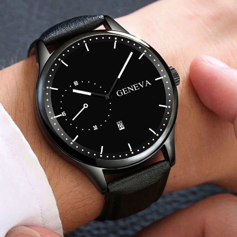 Fashion Casual Z Kalendarzem Dial Pu Leather Band Męskie Quartz Watch Wristband