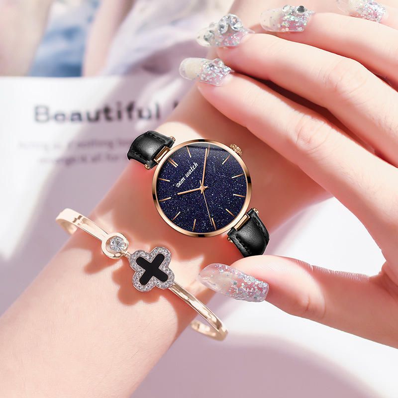 Fashion Damskie Watch Wodoodporny Starry Sky Dial Light Luksusowy Zegarek Kwarcowy