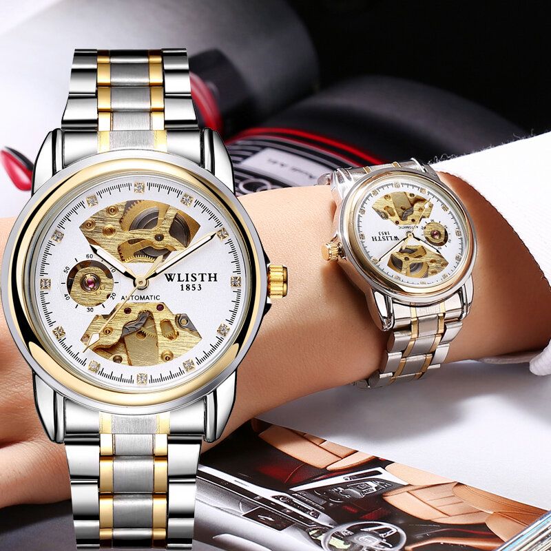 Fashion Hollow Dial Luminous Pointer Business Style Męskie Watch Automatyczny Zegarek Mechaniczny