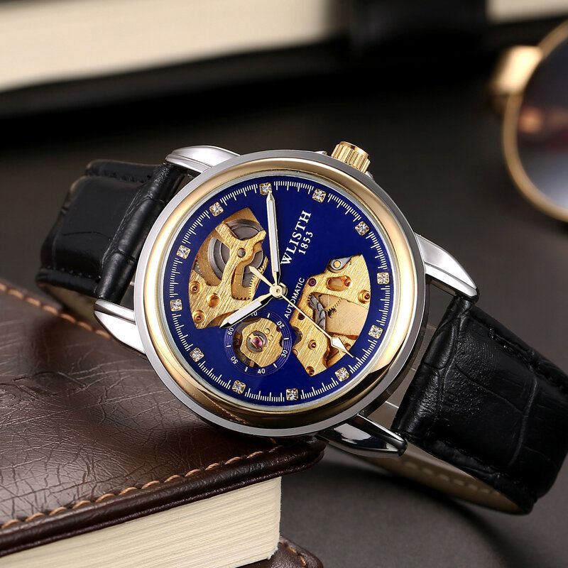 Fashion Hollow Dial Luminous Pointer Business Style Męskie Watch Automatyczny Zegarek Mechaniczny