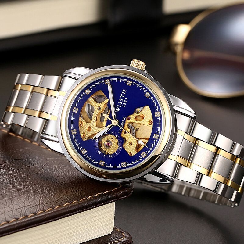 Fashion Hollow Dial Luminous Pointer Business Style Męskie Watch Automatyczny Zegarek Mechaniczny