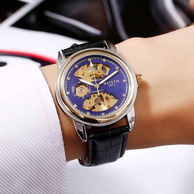 Fashion Hollow Dial Luminous Pointer Business Style Męskie Watch Automatyczny Zegarek Mechaniczny