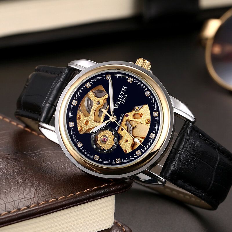 Fashion Hollow Dial Luminous Pointer Business Style Męskie Watch Automatyczny Zegarek Mechaniczny