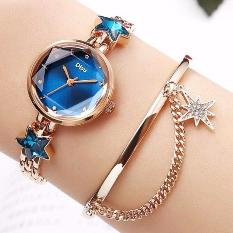 Fashion Luxury Elegant Crystal Lucky Star Pattern Ladies Bransoletka Zegarki Na Rękę Zegarek Kwarcowy