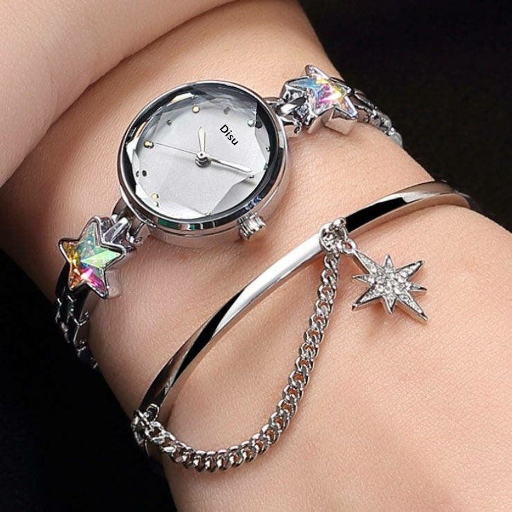 Fashion Luxury Elegant Crystal Lucky Star Pattern Ladies Bransoletka Zegarki Na Rękę Zegarek Kwarcowy