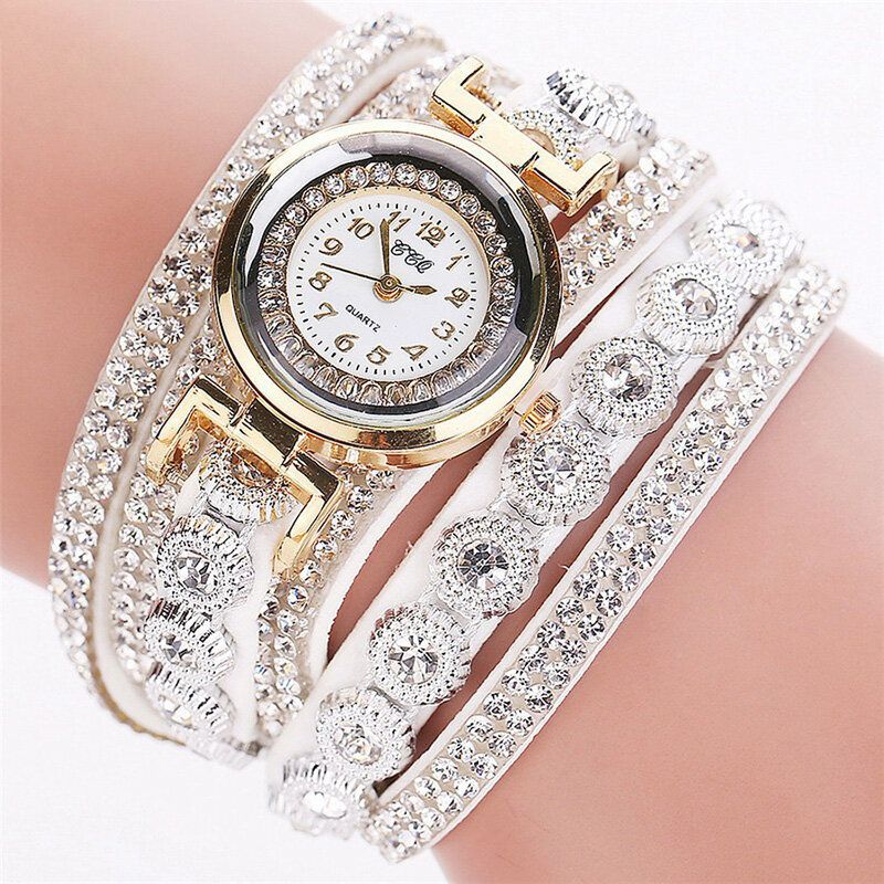 Fashion Luxury Rhinestone Pu Leather Band Damskie Quartz Bransoletka Watch