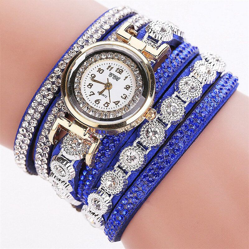 Fashion Luxury Rhinestone Pu Leather Band Damskie Quartz Bransoletka Watch