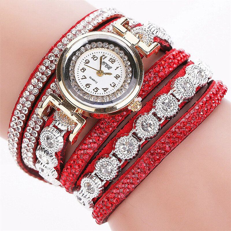 Fashion Luxury Rhinestone Pu Leather Band Damskie Quartz Bransoletka Watch