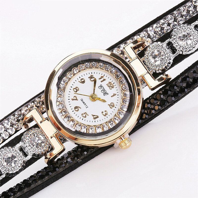 Fashion Luxury Rhinestone Pu Leather Band Damskie Quartz Bransoletka Watch