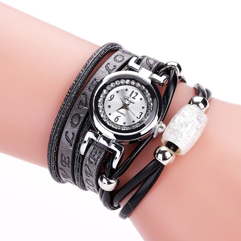 Fashion Luxury Rhinestone Pu Leather Damskie Zegarek Kwarcowy Zegarek Bransoletka