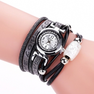 Fashion Luxury Rhinestone Pu Leather Damskie Zegarek Kwarcowy Zegarek Bransoletka