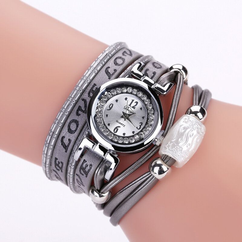 Fashion Luxury Rhinestone Pu Leather Damskie Zegarek Kwarcowy Zegarek Bransoletka