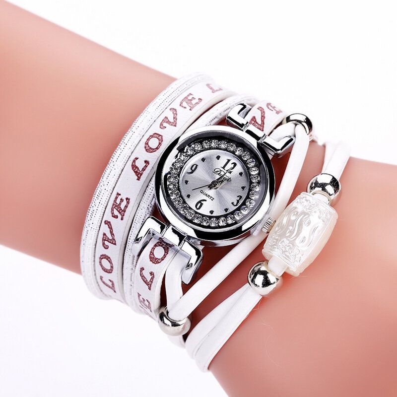 Fashion Luxury Rhinestone Pu Leather Damskie Zegarek Kwarcowy Zegarek Bransoletka