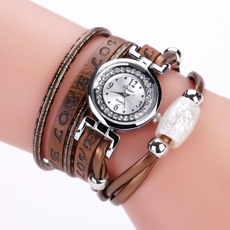 Fashion Luxury Rhinestone Pu Leather Damskie Zegarek Kwarcowy Zegarek Bransoletka