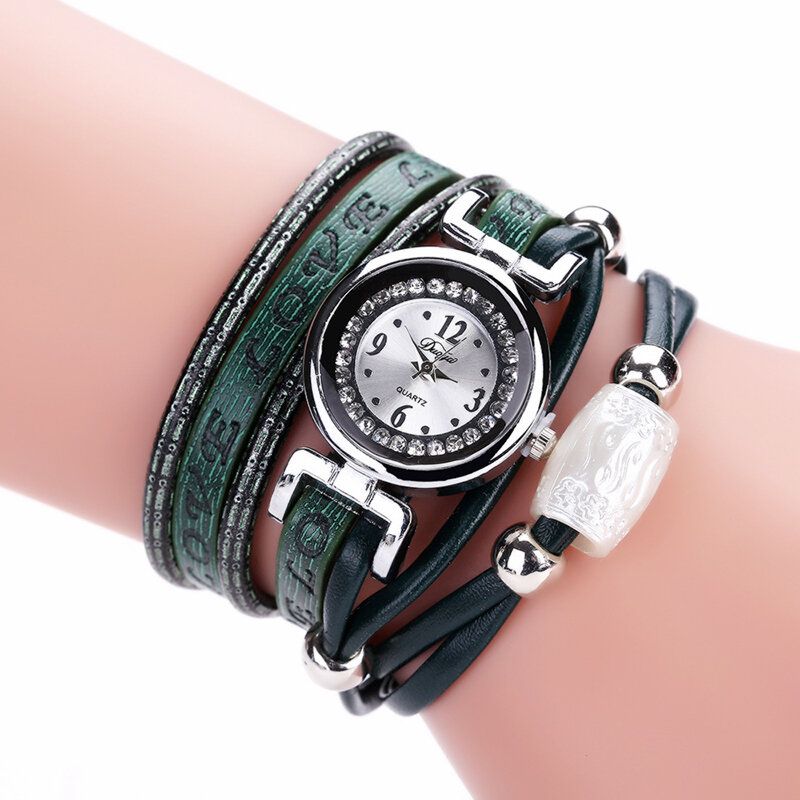 Fashion Luxury Rhinestone Pu Leather Damskie Zegarek Kwarcowy Zegarek Bransoletka