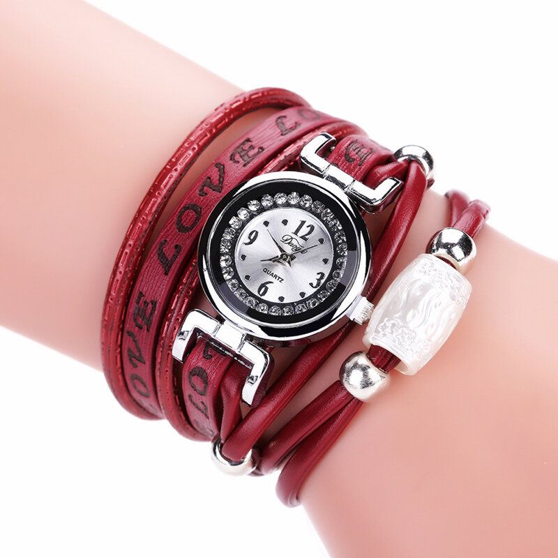 Fashion Luxury Rhinestone Pu Leather Damskie Zegarek Kwarcowy Zegarek Bransoletka