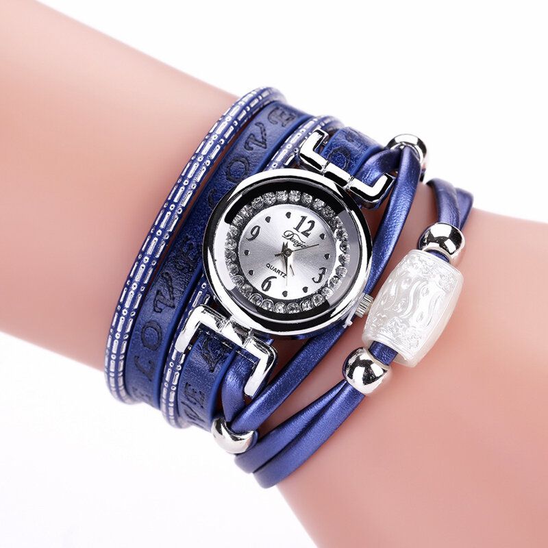 Fashion Luxury Rhinestone Pu Leather Damskie Zegarek Kwarcowy Zegarek Bransoletka