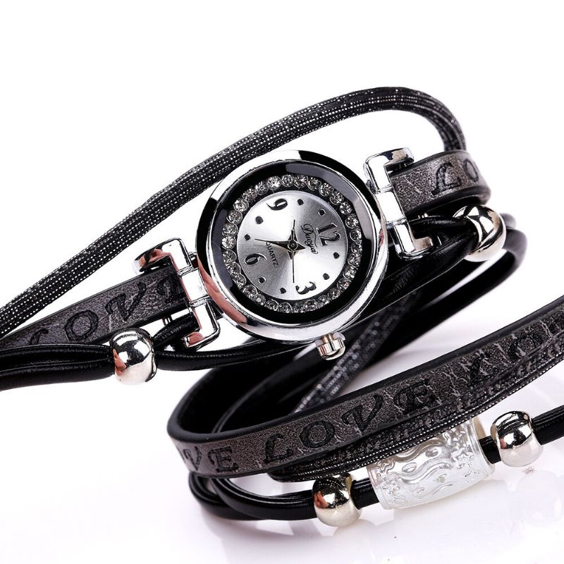 Fashion Luxury Rhinestone Pu Leather Damskie Zegarek Kwarcowy Zegarek Bransoletka