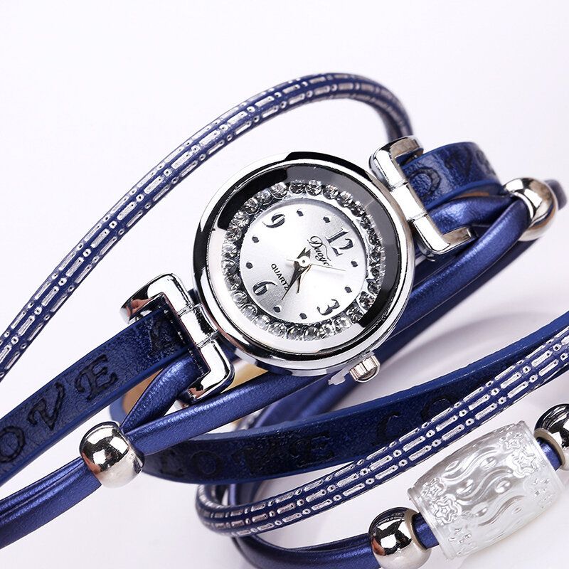 Fashion Luxury Rhinestone Pu Leather Damskie Zegarek Kwarcowy Zegarek Bransoletka