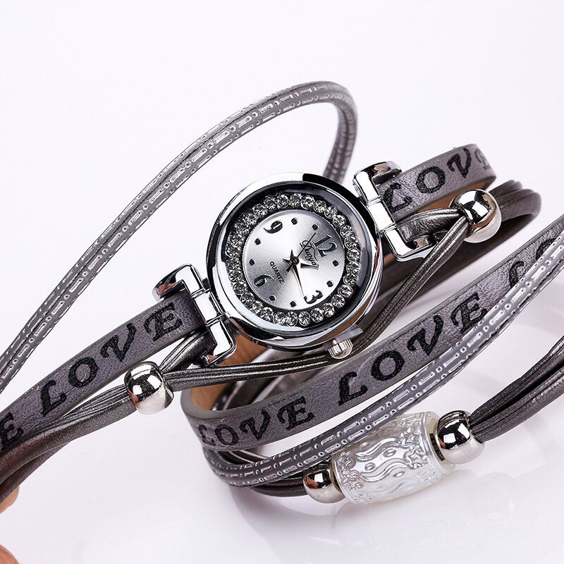 Fashion Luxury Rhinestone Pu Leather Damskie Zegarek Kwarcowy Zegarek Bransoletka