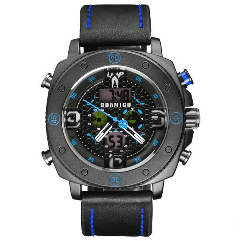 Fashion Męskie Cyfrowy Zegarek Kreatywna Tarcza Luminous Week Display Chronograph Led Dual Display Watch