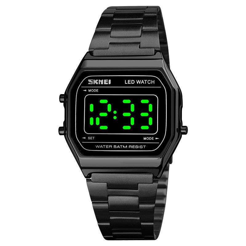 Fashion Męskie Watch Luminous Date Display 5atm Wodoodporny Cyfrowy Zegarek Ze Stali Nierdzewnej