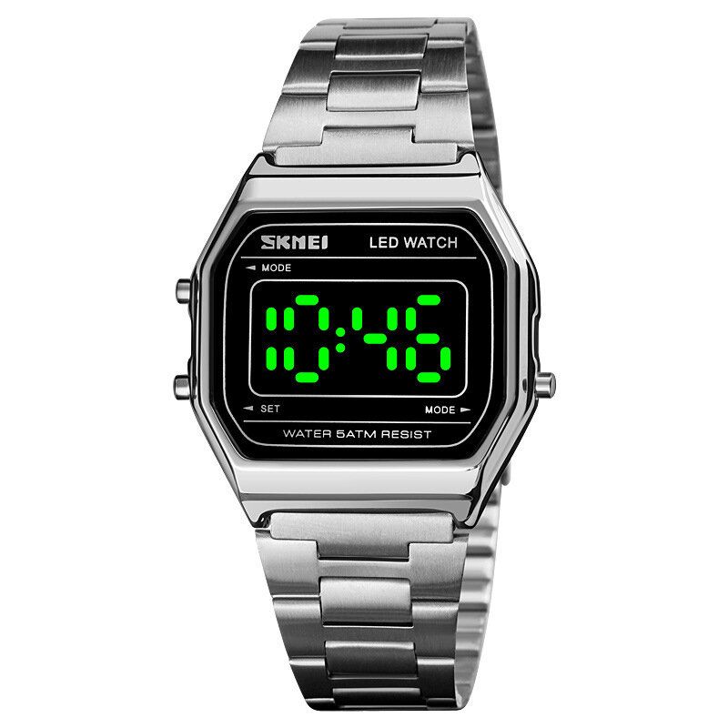 Fashion Męskie Watch Luminous Date Display 5atm Wodoodporny Cyfrowy Zegarek Ze Stali Nierdzewnej