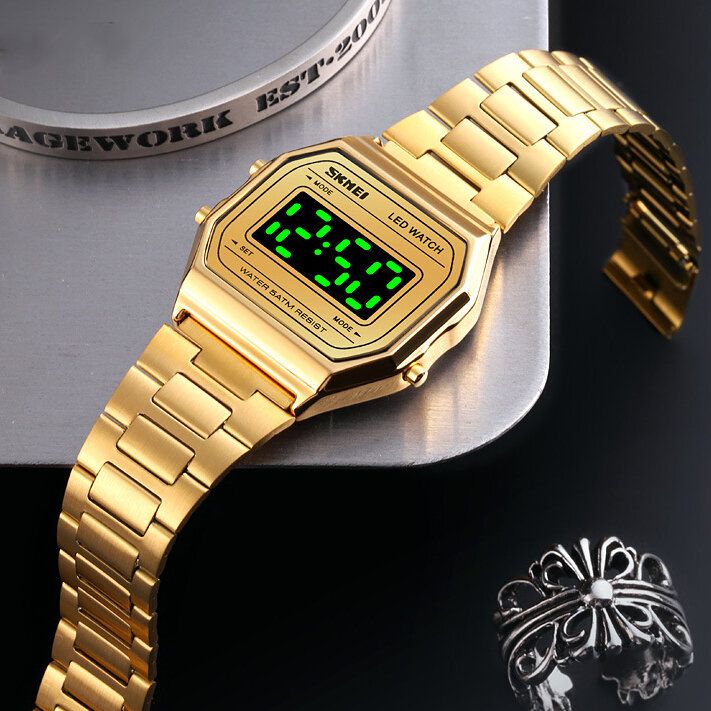 Fashion Męskie Watch Luminous Date Display 5atm Wodoodporny Cyfrowy Zegarek Ze Stali Nierdzewnej