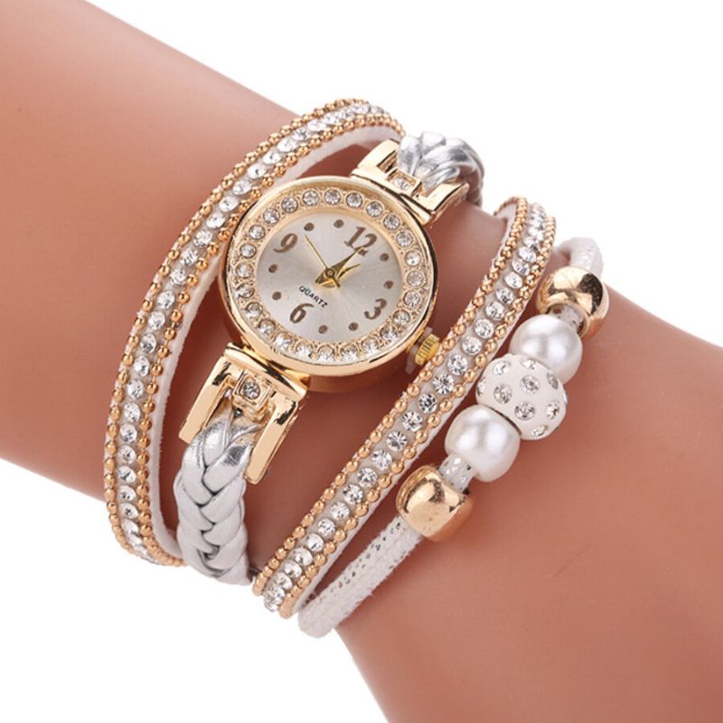 Fashion Style Damskie Pearl Pleciony Alloy Damskie Wrist Watch Laides Dress Quartz Watch Bracelet