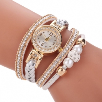 Fashion Style Damskie Pearl Pleciony Alloy Damskie Wrist Watch Laides Dress Quartz Watch Bracelet