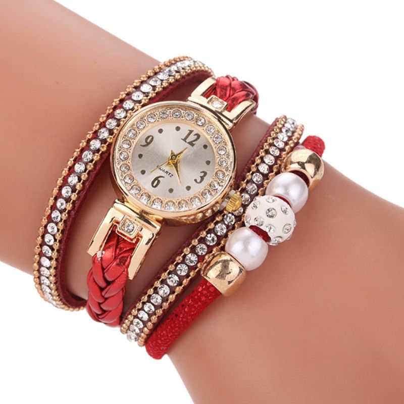 Fashion Style Damskie Pearl Pleciony Alloy Damskie Wrist Watch Laides Dress Quartz Watch Bracelet