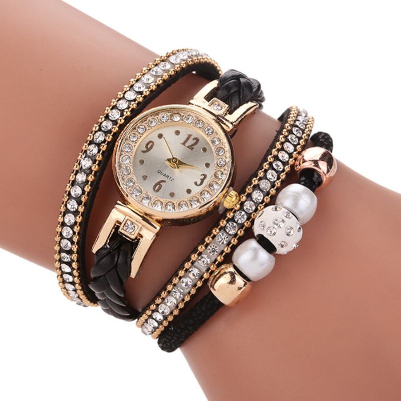 Fashion Style Damskie Pearl Pleciony Alloy Damskie Wrist Watch Laides Dress Quartz Watch Bracelet