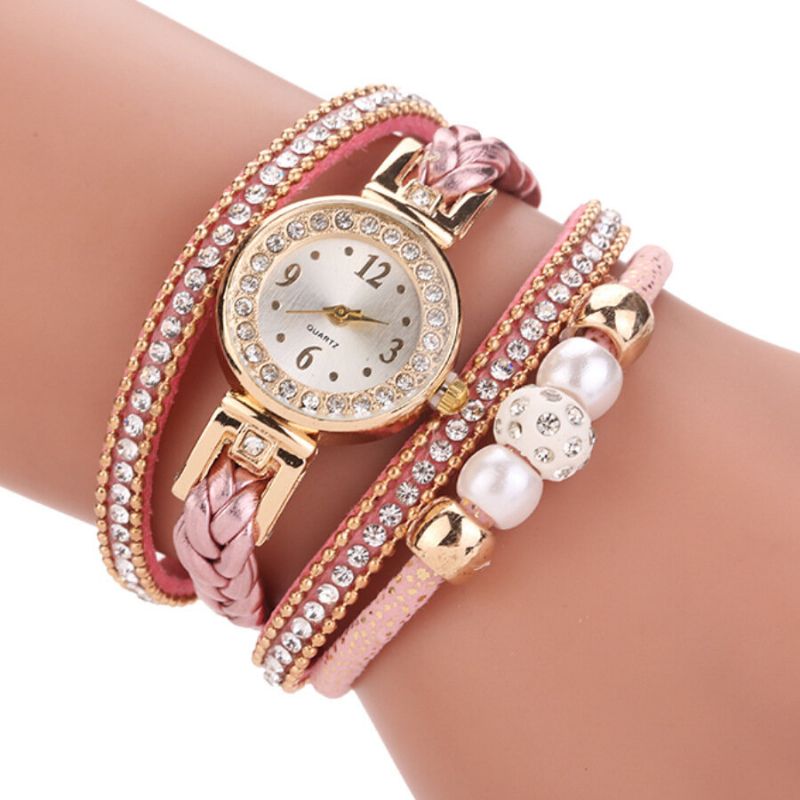 Fashion Style Damskie Pearl Pleciony Alloy Damskie Wrist Watch Laides Dress Quartz Watch Bracelet