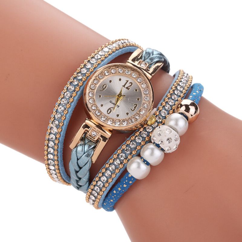 Fashion Style Damskie Pearl Pleciony Alloy Damskie Wrist Watch Laides Dress Quartz Watch Bracelet