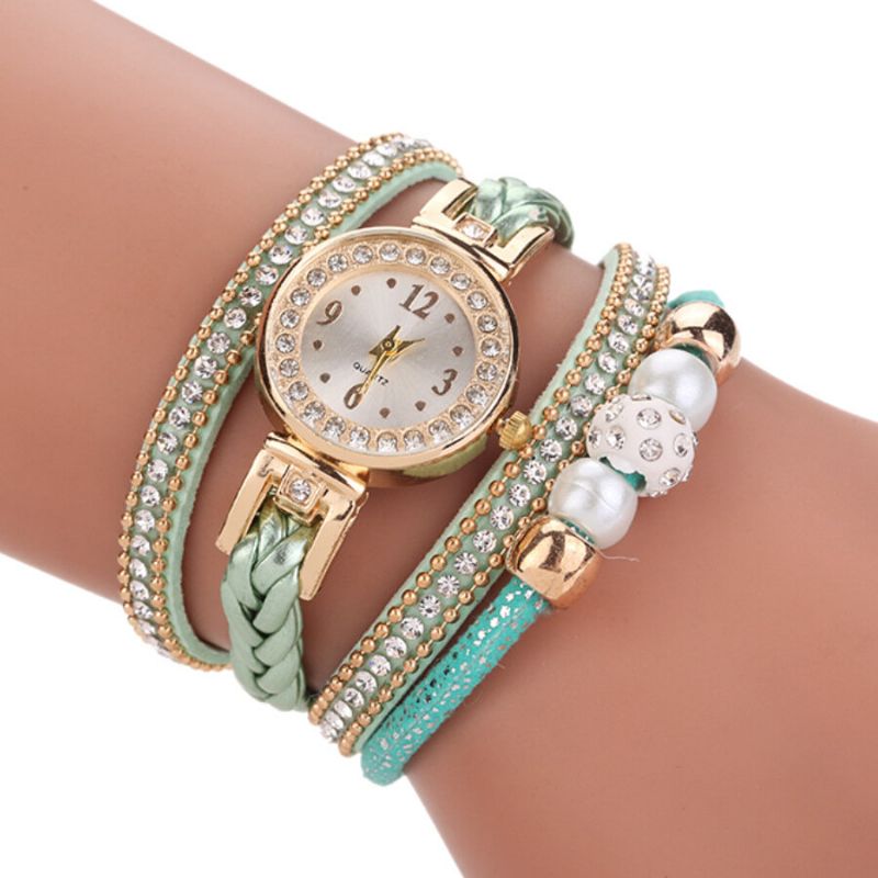 Fashion Style Damskie Pearl Pleciony Alloy Damskie Wrist Watch Laides Dress Quartz Watch Bracelet