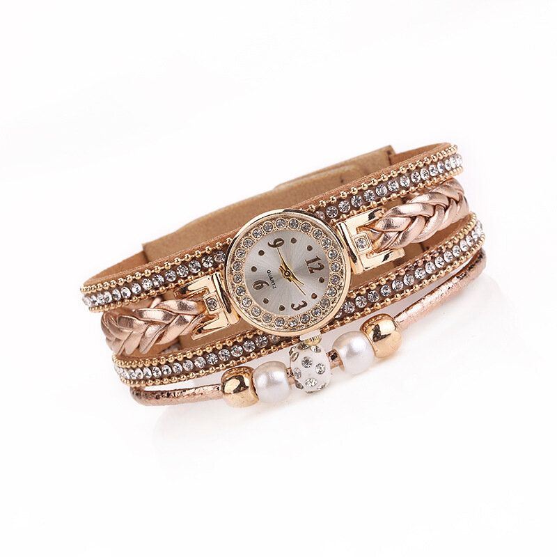 Fashion Style Damskie Pearl Pleciony Alloy Damskie Wrist Watch Laides Dress Quartz Watch Bracelet