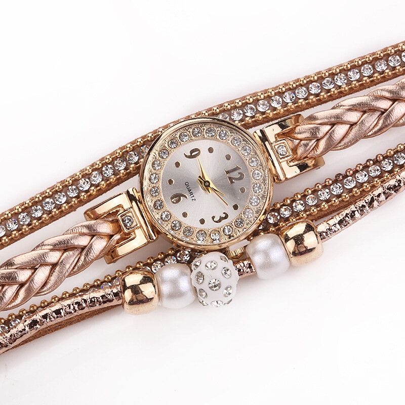 Fashion Style Damskie Pearl Pleciony Alloy Damskie Wrist Watch Laides Dress Quartz Watch Bracelet