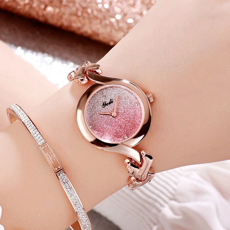 Gedi Fashion Elegant Luxury Crystal Gradient Color Dial Alloy Strap Ladies Bransoletka Zegarki Na Rękę Zegarek Kwarcowy